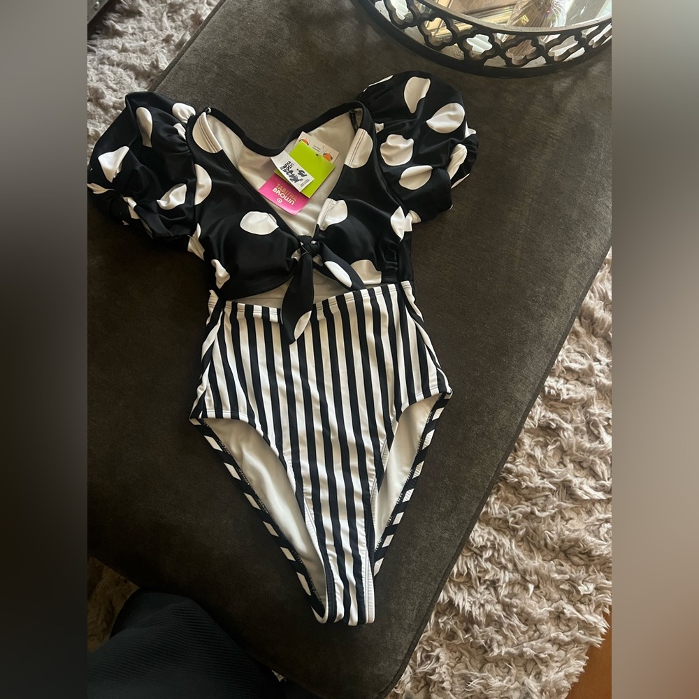 Tabatha Brown, black and white target one piece